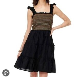 J Crew Smocked Sundress Womens Small Black Tiered Ruffle Cotton Dress